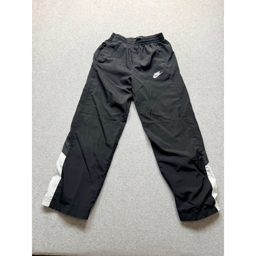 Nike Kids Black Track Pants White Side Stripe Elastic Waist Athletic Trousers